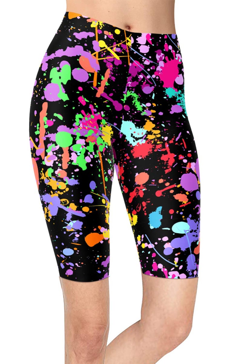 sissycos Women's 80s Biker Shorts Artistic Splash Printed Buttery Soft Short Leggings (Large-XX-Large, Color Splash Black) - Image 1